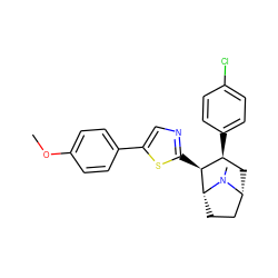 COc1ccc(-c2cnc([C@H]3[C@@H](c4ccc(Cl)cc4)C[C@@H]4CC[C@H]3N4C)s2)cc1 ZINC000014978601