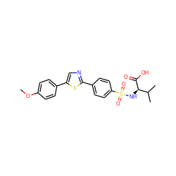 COc1ccc(-c2cnc(-c3ccc(S(=O)(=O)N[C@@H](C(=O)O)C(C)C)cc3)s2)cc1 ZINC000003973680