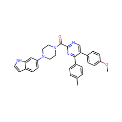 COc1ccc(-c2cnc(C(=O)N3CCN(c4ccc5cc[nH]c5c4)CC3)nc2-c2ccc(C)cc2)cc1 ZINC000071296602