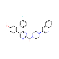 COc1ccc(-c2cnc(C(=O)N3CCN(c4cnc5ccccc5c4)CC3)nc2-c2ccc(F)cc2)cc1 ZINC000071317948