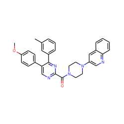 COc1ccc(-c2cnc(C(=O)N3CCN(c4cnc5ccccc5c4)CC3)nc2-c2cccc(C)c2)cc1 ZINC000071296278