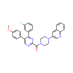 COc1ccc(-c2cnc(C(=O)N3CCN(c4cnc5ccccc5c4)CC3)nc2-c2cccc(F)c2)cc1 ZINC000071316148