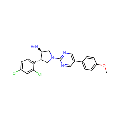 COc1ccc(-c2cnc(N3C[C@H](c4ccc(Cl)cc4Cl)[C@@H](N)C3)nc2)cc1 ZINC000014958702