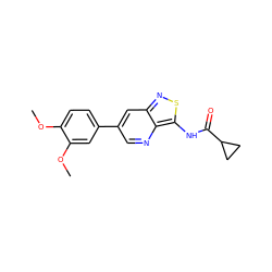 COc1ccc(-c2cnc3c(NC(=O)C4CC4)snc3c2)cc1OC ZINC000653762720