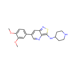 COc1ccc(-c2cnc3c(NC4CCNCC4)snc3c2)cc1OC ZINC000653766297