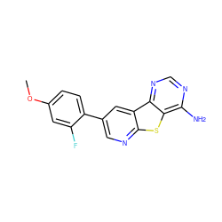 COc1ccc(-c2cnc3sc4c(N)ncnc4c3c2)c(F)c1 ZINC000299868456