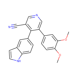 COc1ccc(-c2cncc(C#N)c2-c2ccc3[nH]ccc3c2)cc1OC ZINC000040955571