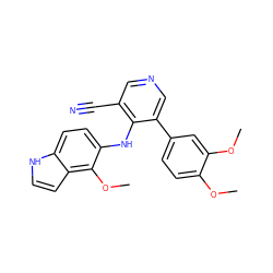 COc1ccc(-c2cncc(C#N)c2Nc2ccc3[nH]ccc3c2OC)cc1OC ZINC000040380785