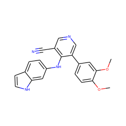 COc1ccc(-c2cncc(C#N)c2Nc2ccc3cc[nH]c3c2)cc1OC ZINC000040951964