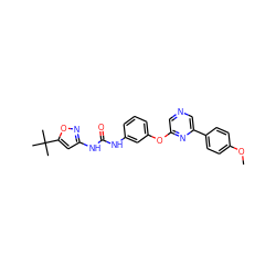 COc1ccc(-c2cncc(Oc3cccc(NC(=O)Nc4cc(C(C)(C)C)on4)c3)n2)cc1 ZINC000473087847