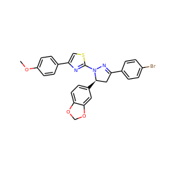 COc1ccc(-c2csc(N3N=C(c4ccc(Br)cc4)C[C@H]3c3ccc4c(c3)OCO4)n2)cc1 ZINC000095593512