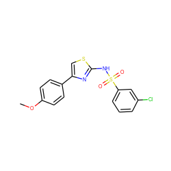 COc1ccc(-c2csc(NS(=O)(=O)c3cccc(Cl)c3)n2)cc1 ZINC000103299498