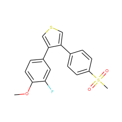 COc1ccc(-c2cscc2-c2ccc(S(C)(=O)=O)cc2)cc1F ZINC000026732703