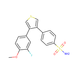 COc1ccc(-c2cscc2-c2ccc(S(N)(=O)=O)cc2)cc1F ZINC000026742038