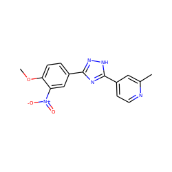 COc1ccc(-c2n[nH]c(-c3ccnc(C)c3)n2)cc1[N+](=O)[O-] ZINC000003817572