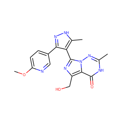 COc1ccc(-c2n[nH]c(C)c2-c2nc(CO)c3c(=O)[nH]c(C)nn23)cn1 ZINC001772599768