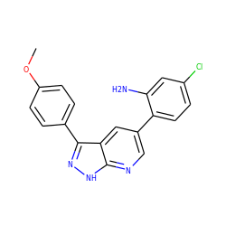 COc1ccc(-c2n[nH]c3ncc(-c4ccc(Cl)cc4N)cc23)cc1 ZINC000169322494