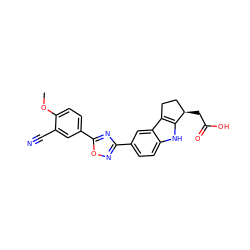 COc1ccc(-c2nc(-c3ccc4[nH]c5c(c4c3)CC[C@H]5CC(=O)O)no2)cc1C#N ZINC000084668448