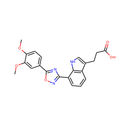 COc1ccc(-c2nc(-c3cccc4c(CCC(=O)O)c[nH]c34)no2)cc1OC ZINC000084596946