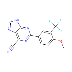 COc1ccc(-c2nc(C#N)c3nc[nH]c3n2)cc1C(F)(F)F ZINC000058583891