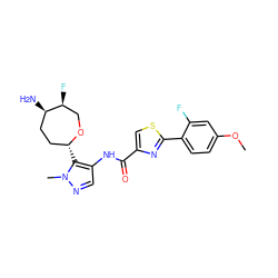 COc1ccc(-c2nc(C(=O)Nc3cnn(C)c3[C@@H]3CC[C@@H](N)[C@@H](F)CO3)cs2)c(F)c1 ZINC000221377545