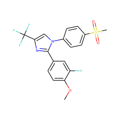 COc1ccc(-c2nc(C(F)(F)F)cn2-c2ccc(S(C)(=O)=O)cc2)cc1F ZINC000003814596