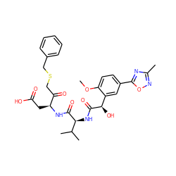 COc1ccc(-c2nc(C)no2)cc1[C@@H](O)C(=O)N[C@H](C(=O)N[C@@H](CC(=O)O)C(=O)CSCc1ccccc1)C(C)C ZINC000014947301