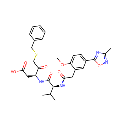 COc1ccc(-c2nc(C)no2)cc1CC(=O)N[C@H](C(=O)N[C@@H](CC(=O)O)C(=O)CSCc1ccccc1)C(C)C ZINC000014947300