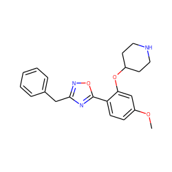 COc1ccc(-c2nc(Cc3ccccc3)no2)c(OC2CCNCC2)c1 ZINC000218581060