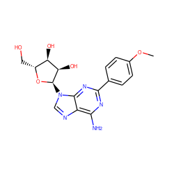 COc1ccc(-c2nc(N)c3ncn([C@H]4O[C@H](CO)[C@@H](O)[C@H]4O)c3n2)cc1 ZINC000049000221