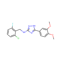 COc1ccc(-c2nc(NCc3c(F)cccc3Cl)n[nH]2)cc1OC ZINC001772575350