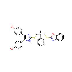 COc1ccc(-c2nc(SC[C@@](C)(CSc3nc4ccccc4o3)c3ccccc3)[nH]c2-c2ccc(OC)cc2)cc1 ZINC000029481403