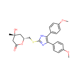 COc1ccc(-c2nc(SC[C@H]3C[C@@](C)(O)CC(=O)O3)[nH]c2-c2ccc(OC)cc2)cc1 ZINC000013730474