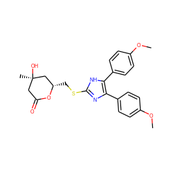 COc1ccc(-c2nc(SC[C@H]3C[C@](C)(O)CC(=O)O3)[nH]c2-c2ccc(OC)cc2)cc1 ZINC000013730471