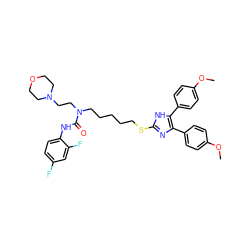 COc1ccc(-c2nc(SCCCCCN(CCN3CCOCC3)C(=O)Nc3ccc(F)cc3F)[nH]c2-c2ccc(OC)cc2)cc1 ZINC000026019297