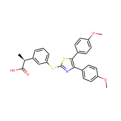 COc1ccc(-c2nc(Sc3cccc([C@H](C)C(=O)O)c3)sc2-c2ccc(OC)cc2)cc1 ZINC000049033072