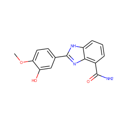 COc1ccc(-c2nc3c(C(N)=O)cccc3[nH]2)cc1O ZINC000013834560