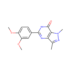 COc1ccc(-c2nc3c(C)nn(C)c3c(=O)[nH]2)cc1OC ZINC000028015895