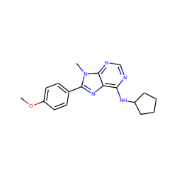 COc1ccc(-c2nc3c(NC4CCCC4)ncnc3n2C)cc1 ZINC000137884653