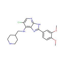 COc1ccc(-c2nc3c(NCC4CCNCC4)c(Cl)cnc3[nH]2)cc1OC ZINC000653795834