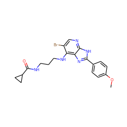 COc1ccc(-c2nc3c(NCCCNC(=O)C4CC4)c(Br)cnc3[nH]2)cc1 ZINC000084603770