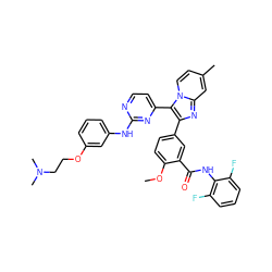 COc1ccc(-c2nc3cc(C)ccn3c2-c2ccnc(Nc3cccc(OCCN(C)C)c3)n2)cc1C(=O)Nc1c(F)cccc1F ZINC000165078175