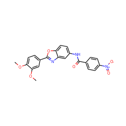 COc1ccc(-c2nc3cc(NC(=O)c4ccc([N+](=O)[O-])cc4)ccc3o2)cc1OC ZINC000020411971