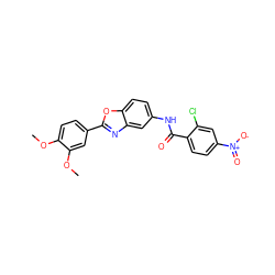 COc1ccc(-c2nc3cc(NC(=O)c4ccc([N+](=O)[O-])cc4Cl)ccc3o2)cc1OC ZINC000001216853