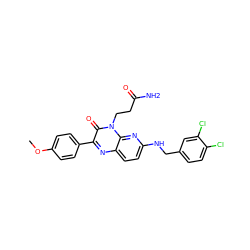 COc1ccc(-c2nc3ccc(NCc4ccc(Cl)c(Cl)c4)nc3n(CCC(N)=O)c2=O)cc1 ZINC000040952600