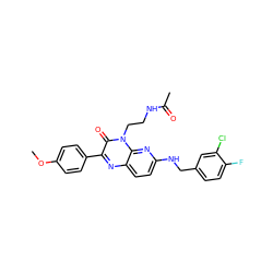 COc1ccc(-c2nc3ccc(NCc4ccc(F)c(Cl)c4)nc3n(CCNC(C)=O)c2=O)cc1 ZINC000040955543