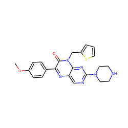 COc1ccc(-c2nc3cnc(N4CCNCC4)nc3n(Cc3cccs3)c2=O)cc1 ZINC000004239086