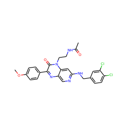 COc1ccc(-c2nc3cnc(NCc4ccc(Cl)c(Cl)c4)cc3n(CCNC(C)=O)c2=O)cc1 ZINC000040956190