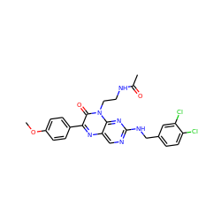 COc1ccc(-c2nc3cnc(NCc4ccc(Cl)c(Cl)c4)nc3n(CCNC(C)=O)c2=O)cc1 ZINC000040954911