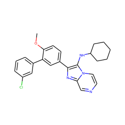 COc1ccc(-c2nc3cnccn3c2NC2CCCCC2)cc1-c1cccc(Cl)c1 ZINC000061959682